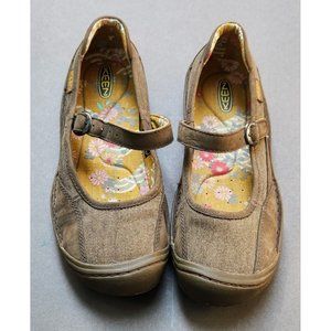 Keen Summer Golden MJ Mary Jane Shoes Brown Canvas Leather Womens Size 10.5